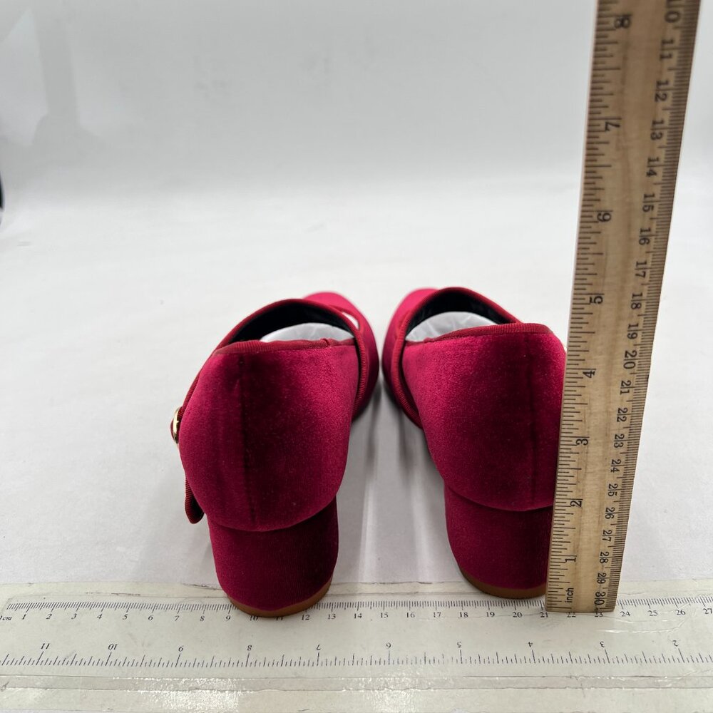 XYD Burgundy Low Heel Chunky Mary Jane Pumps Square Toe Buckled Strap Daily Shoe - Picture 5 of 8